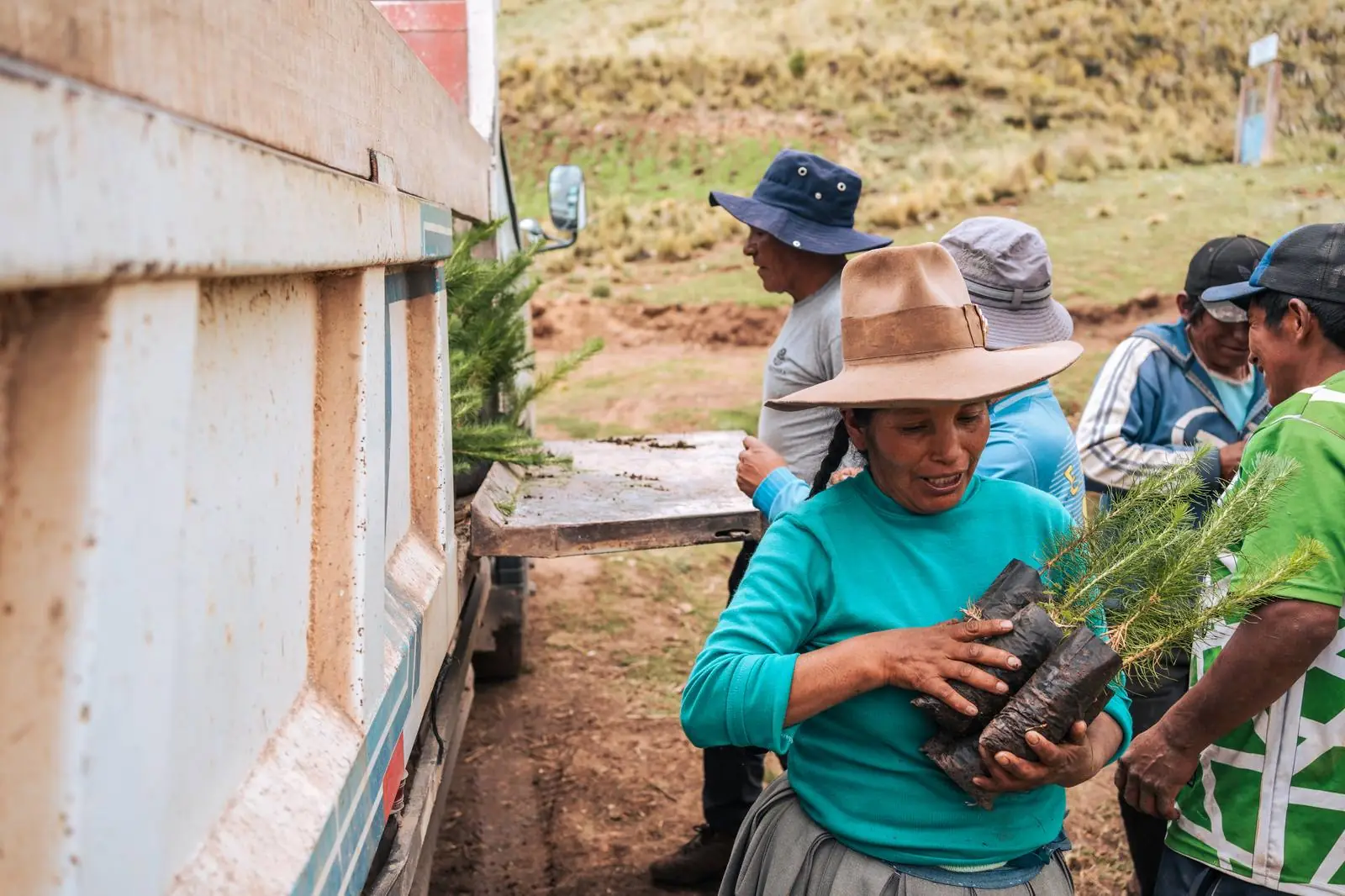 Community members loading tree seedlings, Santo Domingo